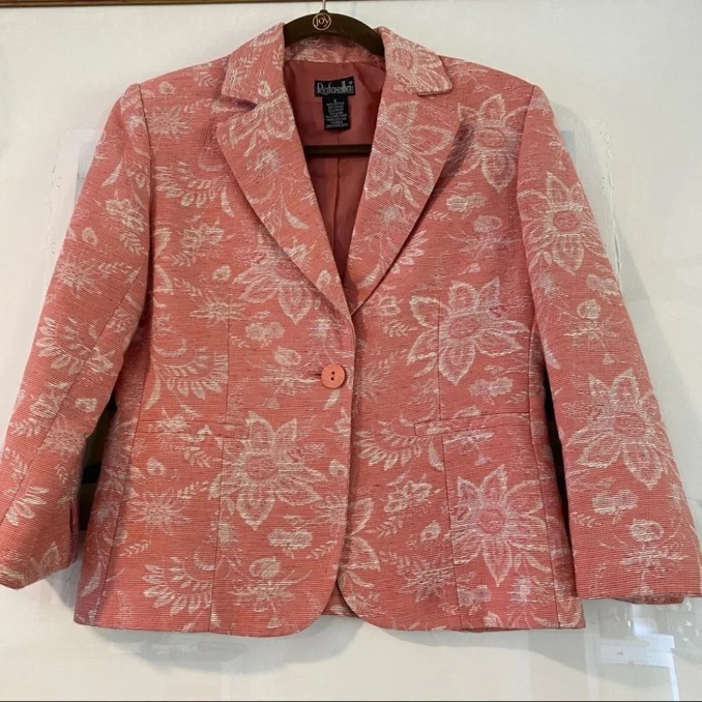 Rafaella Floral‎ 3/4 Sleeve Blazer Jacket Textured